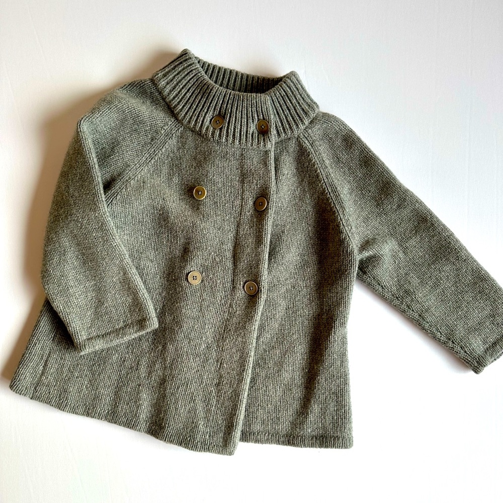 Talbots Petite Grey Wool-Cashmere 3/4 Sleeve Cardigan-Lg